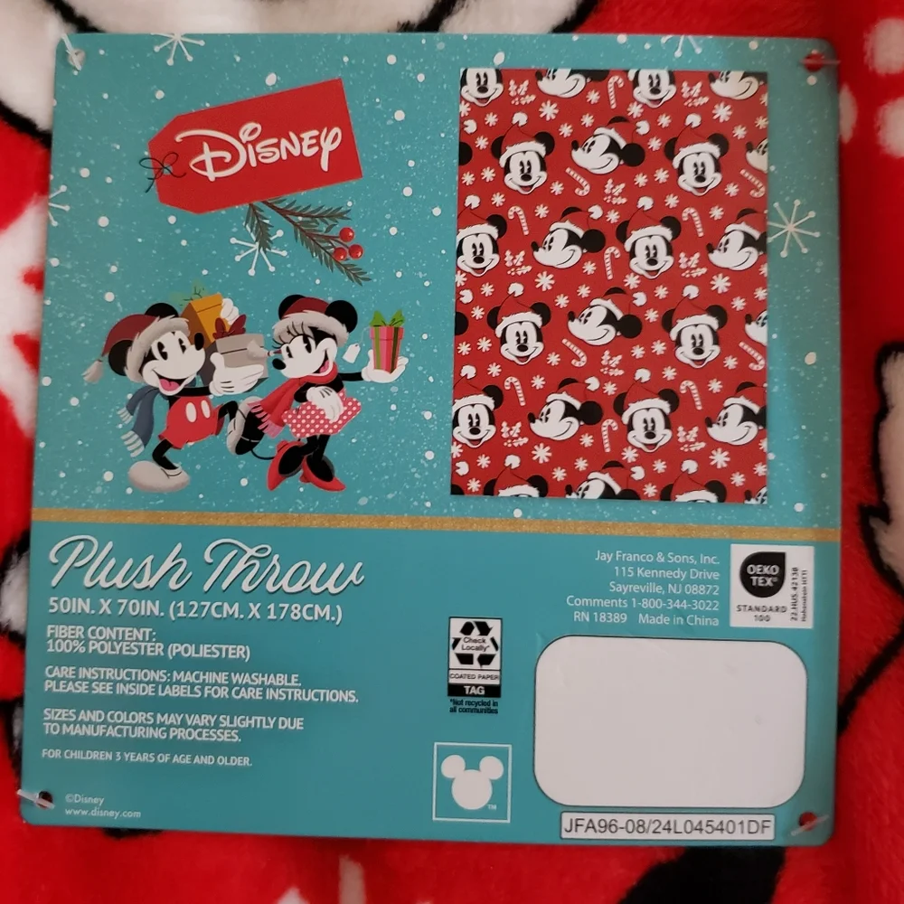 Disney Mickey Mouse Santa Candy Cane Red Christmas Plush Throw Blanket 50x70 NWT